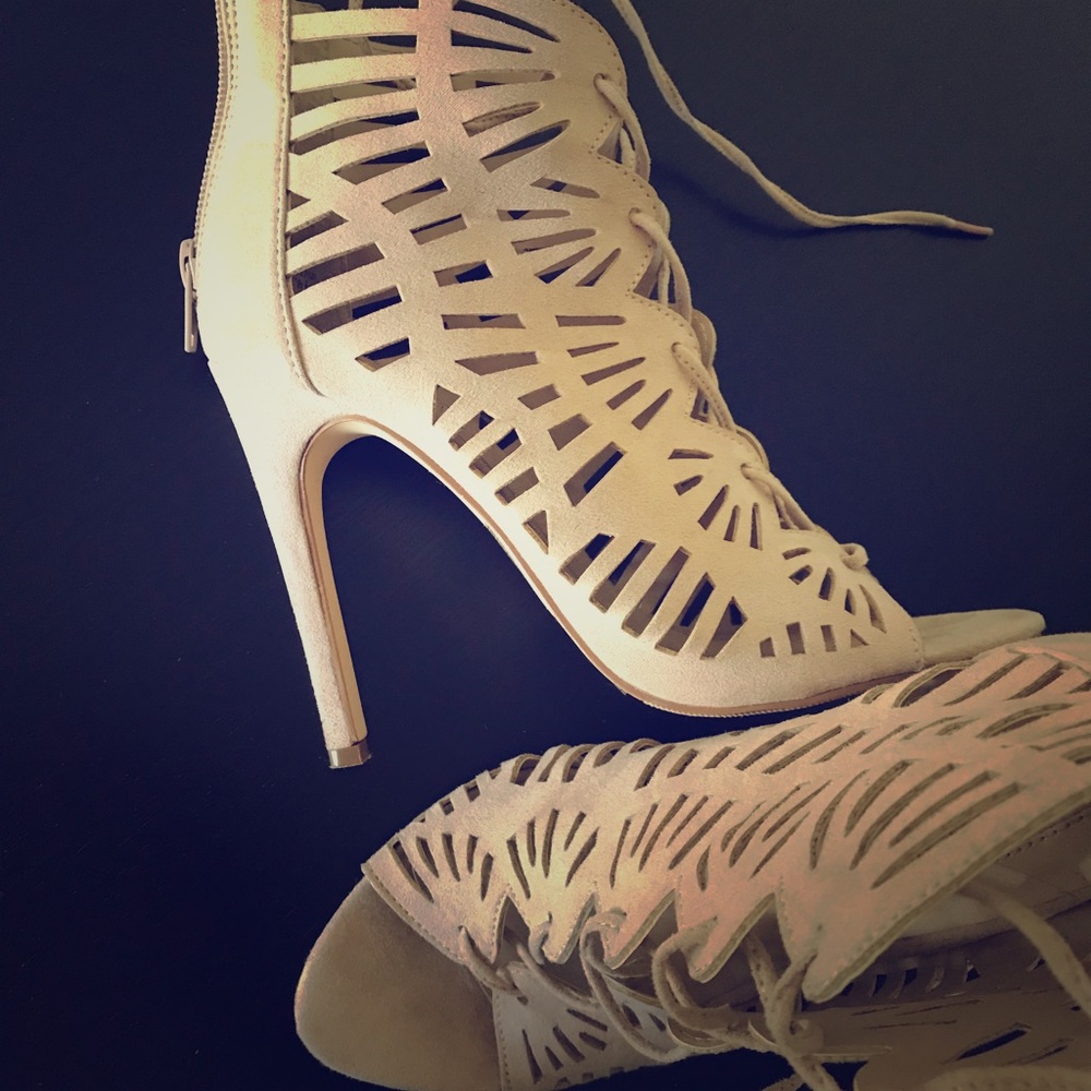 Cream tie up heels